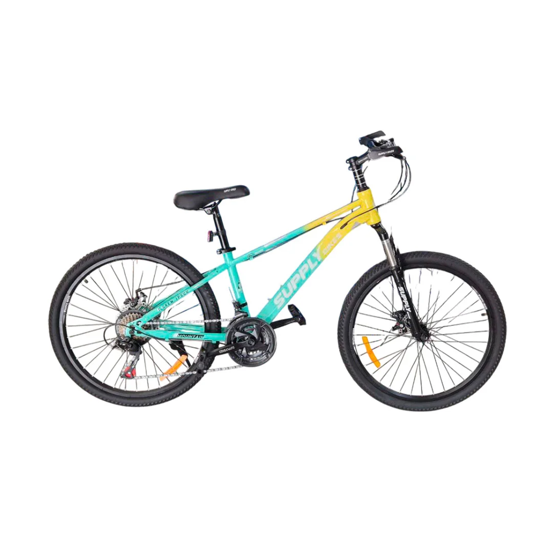 BICICLETA RIN 24 MTB SUPPLY BS009 AMARILLO/TURQUESA CUADRO ACERO FRENO DISCO CON/C