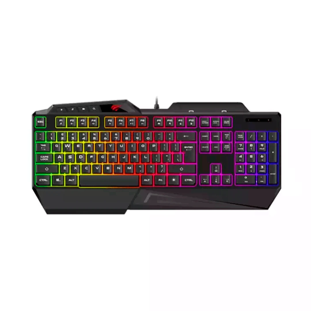 TECLADO GAMING HAVIT KB488L-SP REPOSA MUÑECAS, RGB, USB, NEGRO