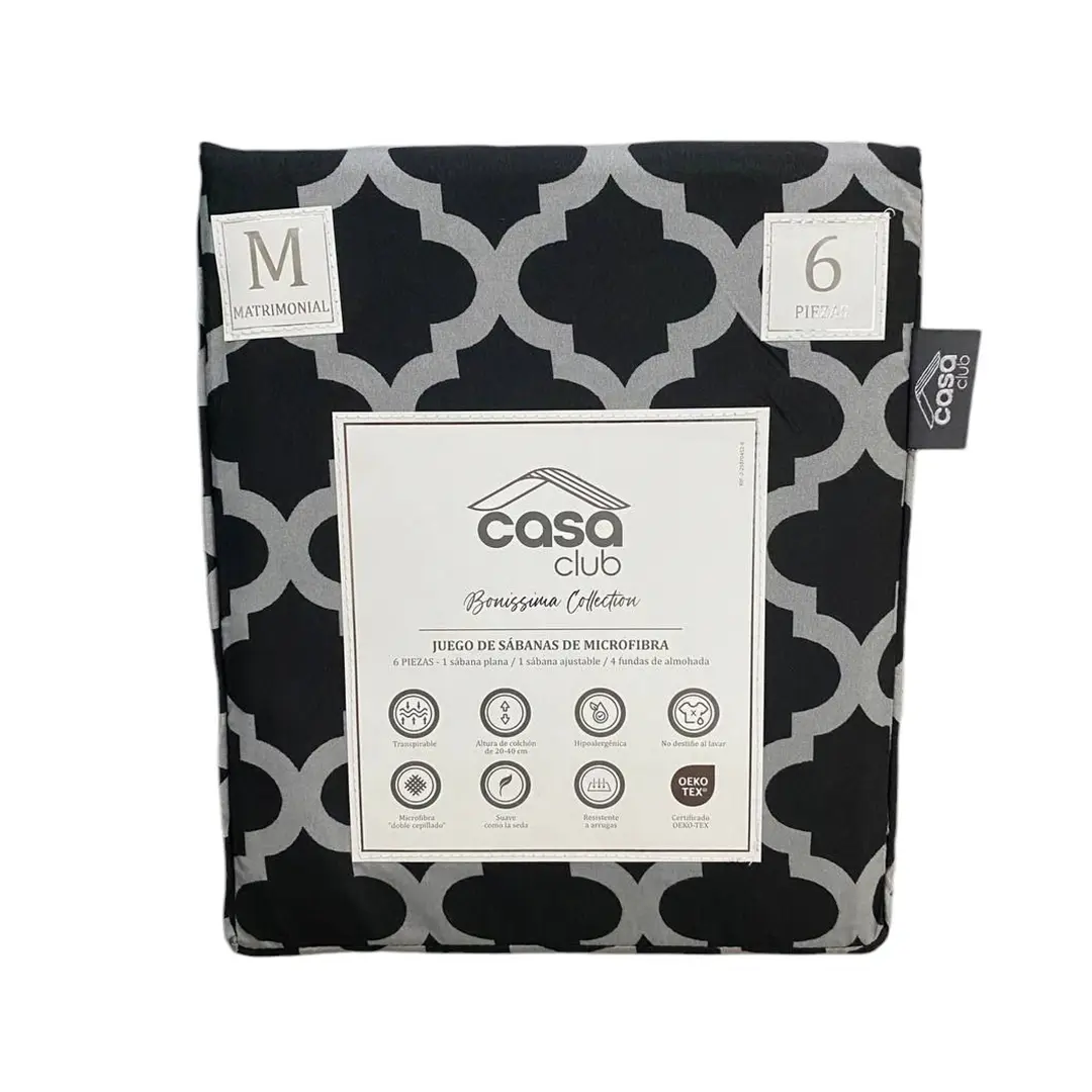 JUEGO DE SABANA CASA CLUB MATRIMONIAL ESTAMPADO 6 PIEZAS SECBM-614