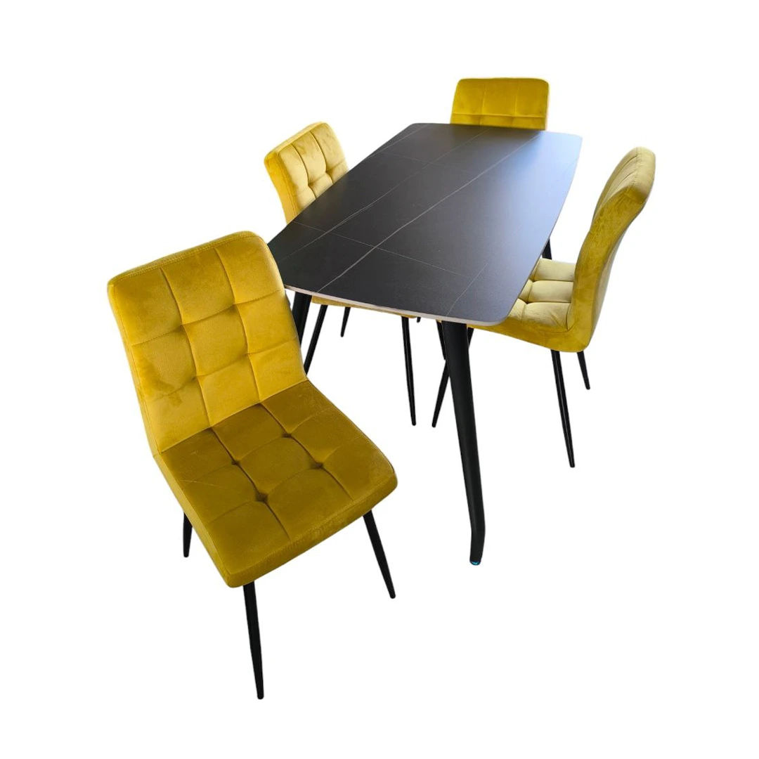 COMEDOR VENEZIA RECT. T/MARMOL NEGRO 4 SILLAS MOSTAZA 3 CAJAS  IGS0046