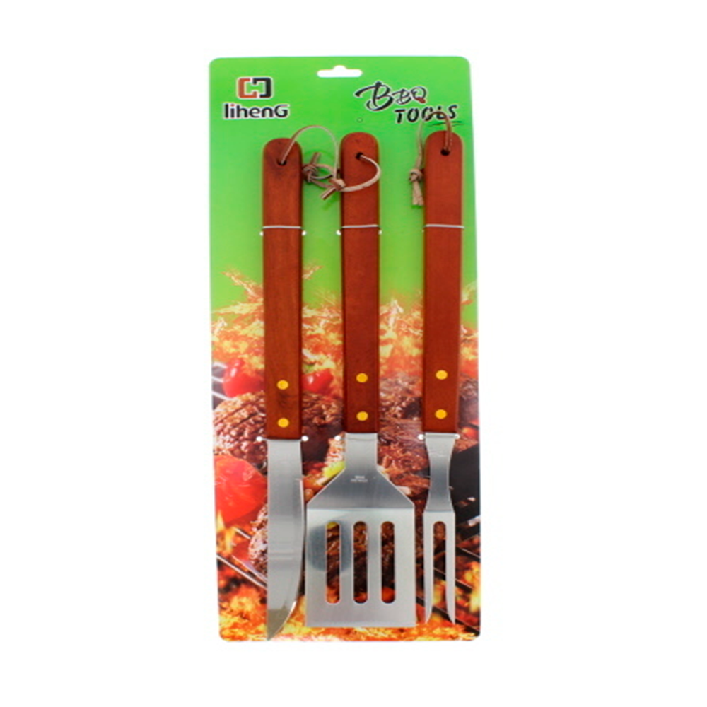 UTENSILIOS P/BBQ 3 PZAS 48X19CM (34903) CHOCOLATE/PLATEADO
