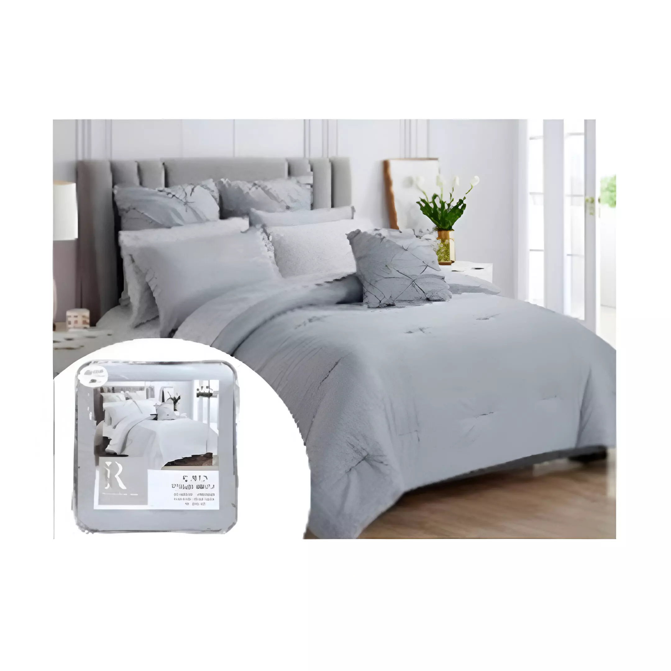 COMFORTER + SABANA KING 10 PCS 104X88" 724-5909828 GRIS CLARO